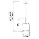 PENDENTE BILBOQUE CFL EM ALUMÍNIO 200x350mm PRETO 111PTCO NEWLINE - Miniatura