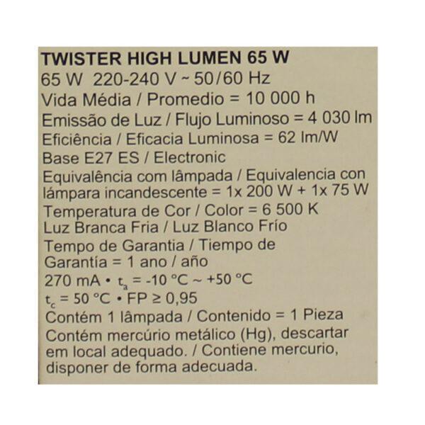 LAMPADA COMPACTA ESPIRAL HIGH LUMEN TWISTER 6500K PHILIPS