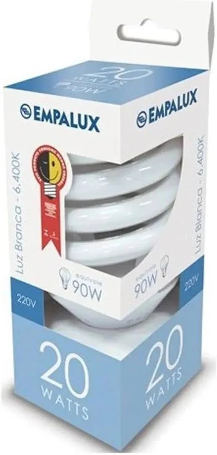 Lâmpada Eetrônica 220V 20W (Equivale 90W) 6400K Espiral E-27 – Empalux