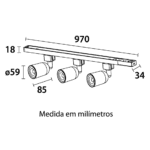 KIT TRILHO 3 SPOTS 15W 3000K PRETO BLUMENAU - Miniatura