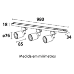 KIT TRILHO 3 SPOTS 27W 3000K PRETO BLUMENAU - Miniatura