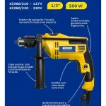 FURADEIRA DE IMPACTO 500 W 1/2″ 127 V TRAMONTINA (Empunhadura Auxiliar e Sistema de Reversão) - Miniatura