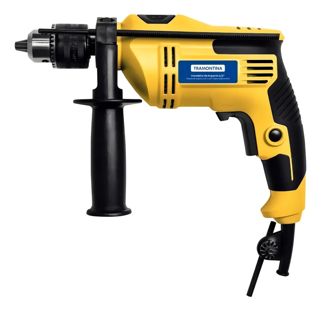 FURADEIRA DE IMPACTO 500 W 1/2″ 127 V TRAMONTINA (Empunhadura Auxiliar e Sistema de Reversão)