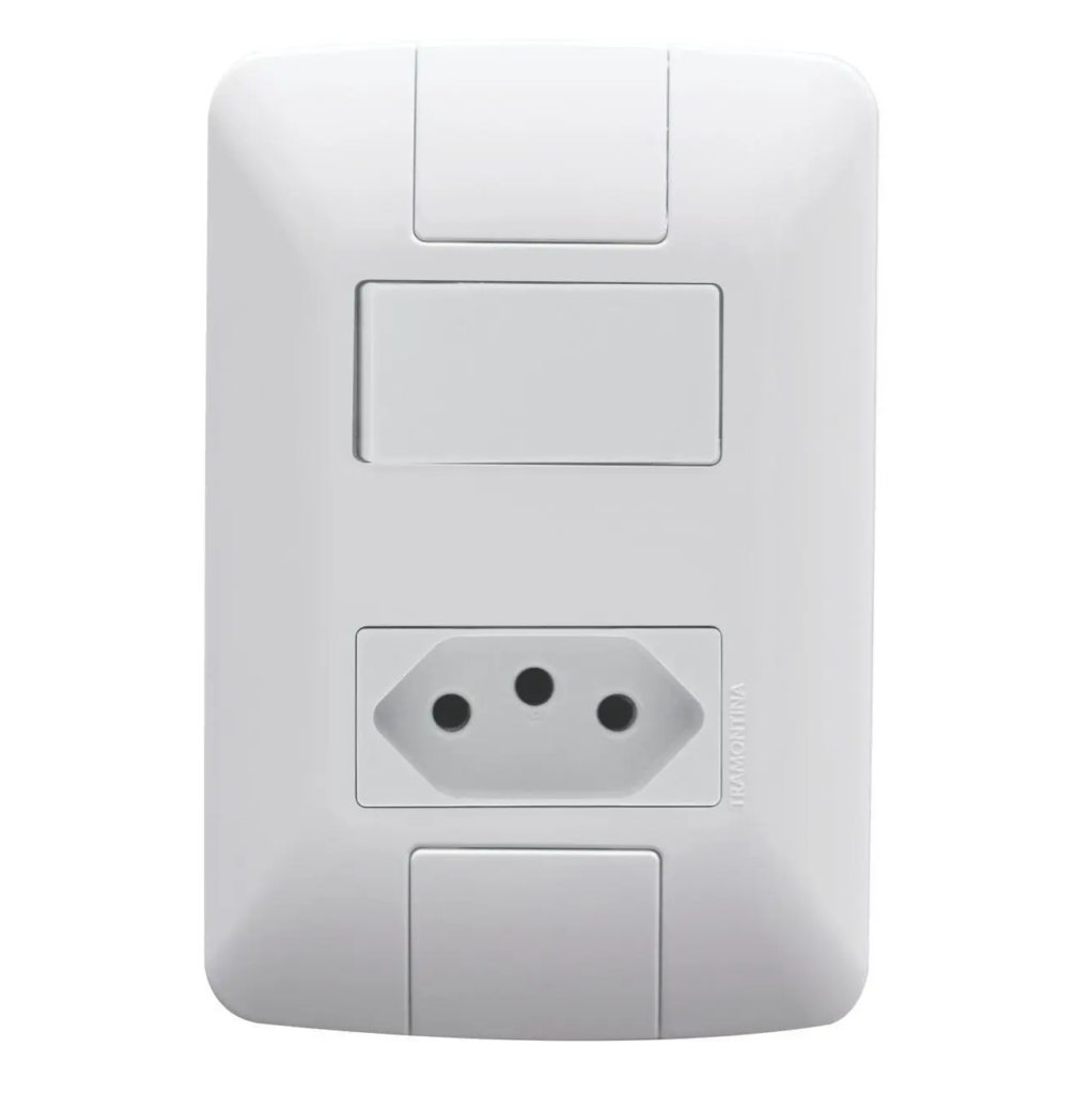 Conjunto Interruptor + Tomada 10a 250v Branco Tramontina Aria
