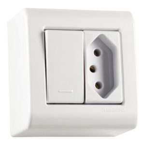 Caixa de Sobrepor com 1 Interruptor Simples e 1 Tomada 2P+T 10 A Tramontina Lizflex Branca – Ref. 57304013
