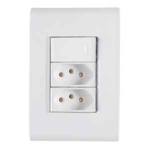 Conjunto 4x2 com 1 Interruptor Simples e 2 Tomadas 2P+T 10 A Tramontina Liz Branco – Ref. 57170087