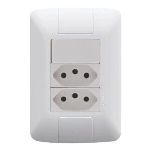 Conjunto 4x2 com 1 Interruptor Simples e 2 Tomadas 2P+T 10 A Tramontina Aria Branco – Ref. 57241087