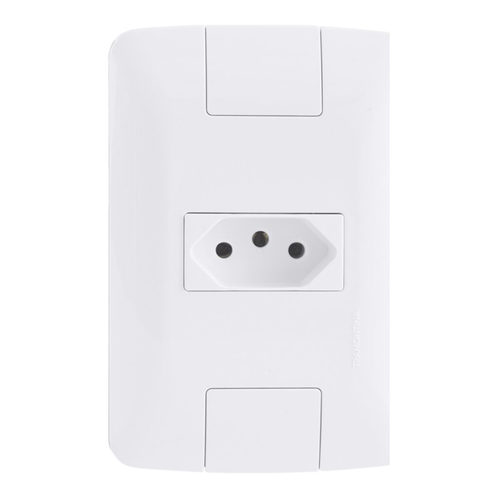 Conjunto 4×2 com 1 Tomada 2P+T 10 A Tramontina Aria 250 V Branco – Ref. 57241010