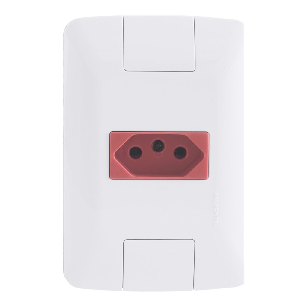 Conjunto 4×2 com 1 Tomada 2P+T 20 A Tramontina Aria 250 V Branco e Vermelho – Ref. 57241015