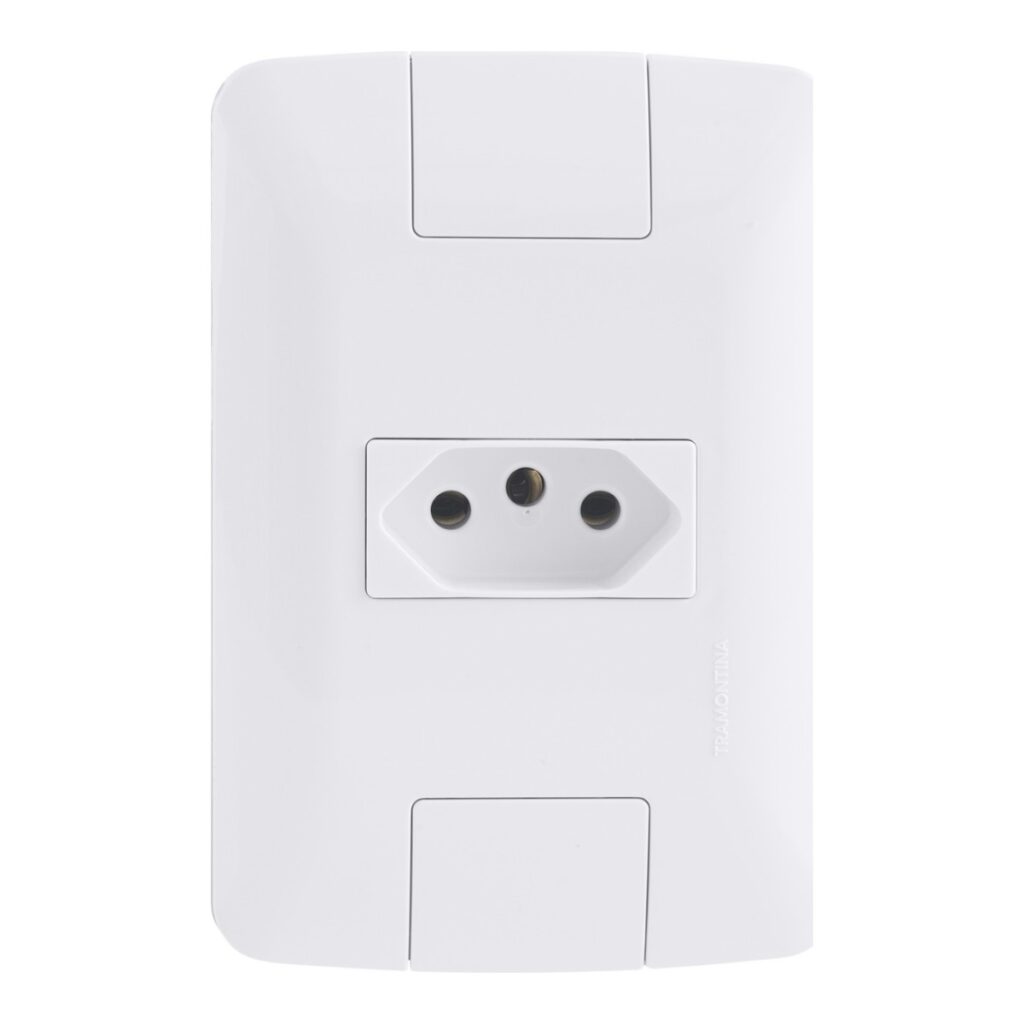 Conjunto 4×2 com 1 Tomada 2P+T 20 A Tramontina Aria 250 V Branco – Ref. 57241013