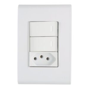 Conjunto 4x2 com 2 Interruptores Simples e 1 Tomada 2P+T 10 A Tramontina Liz Branco – Ref. 57170073