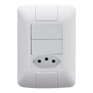 Conjunto 4x2 com 2 Interruptores Simples e 1 Tomada 2P+T 10 A Tramontina Aria Branco – Ref. 57241073