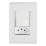 Conjunto 4×2 com 2 Interruptores Simples e 1 Tomada 2P+T 20 A Tramontina Liz Branco – Ref. 57170071 - Miniatura