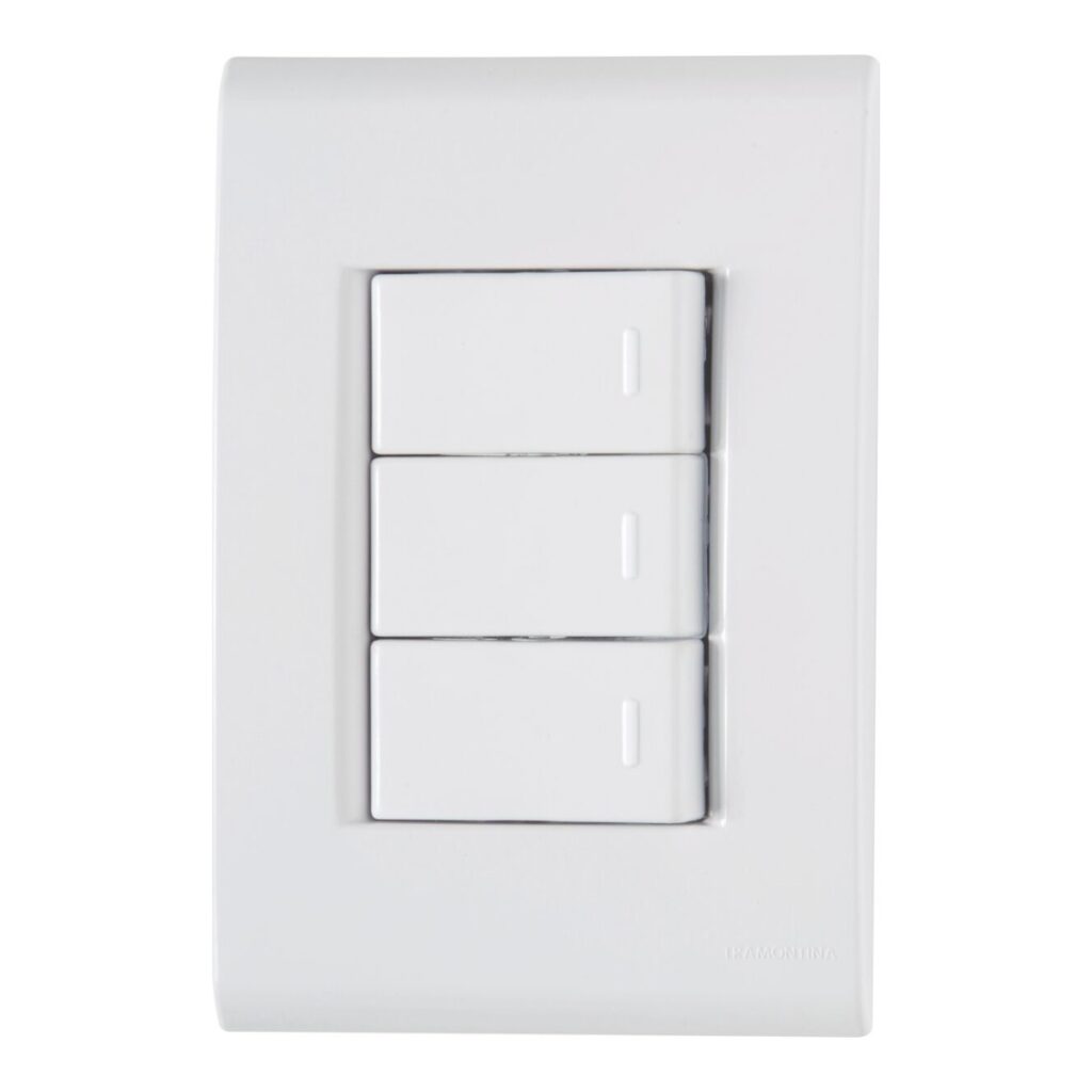 Conjunto 4×2 com 3 Interruptores Simples Tramontina Liz 10 A 250 V Branco – Ref. 57170070