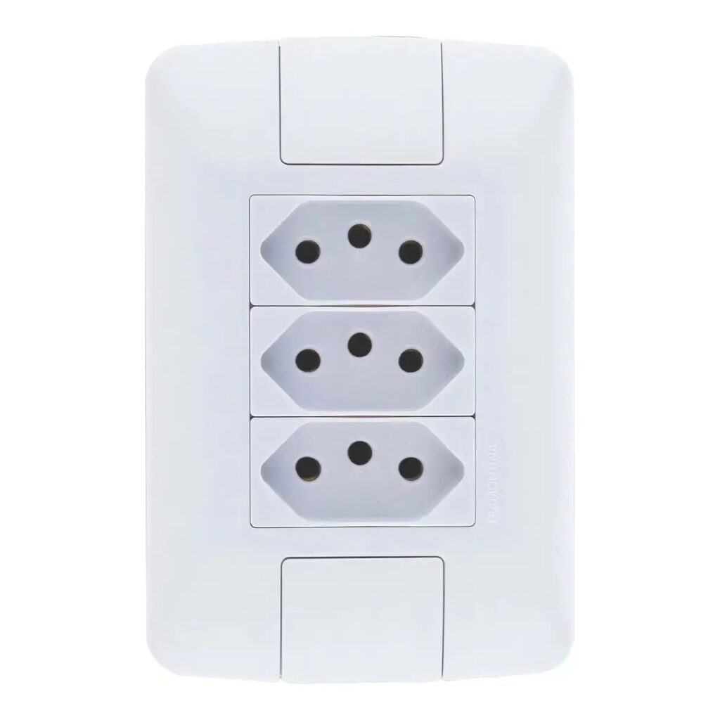 Conjunto 4×2 com 3 Tomadas 2P+T 20 A Tramontina Aria 250 V Branco – Ref. 57241079