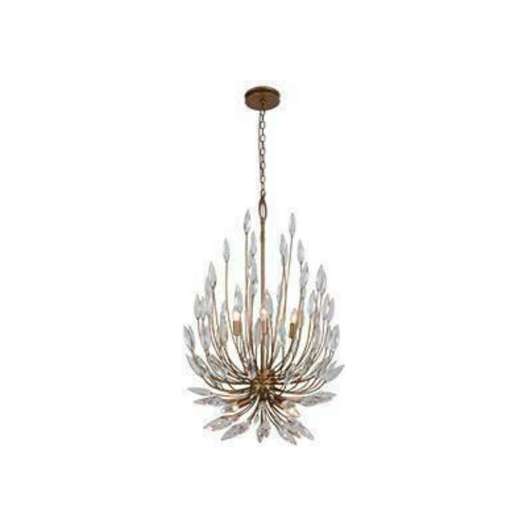 PENDENTE KIEZZA OURO VELHO 9L E14 DE CRISTAL TRANSPARENTE CH2106-3 CHANDELIE