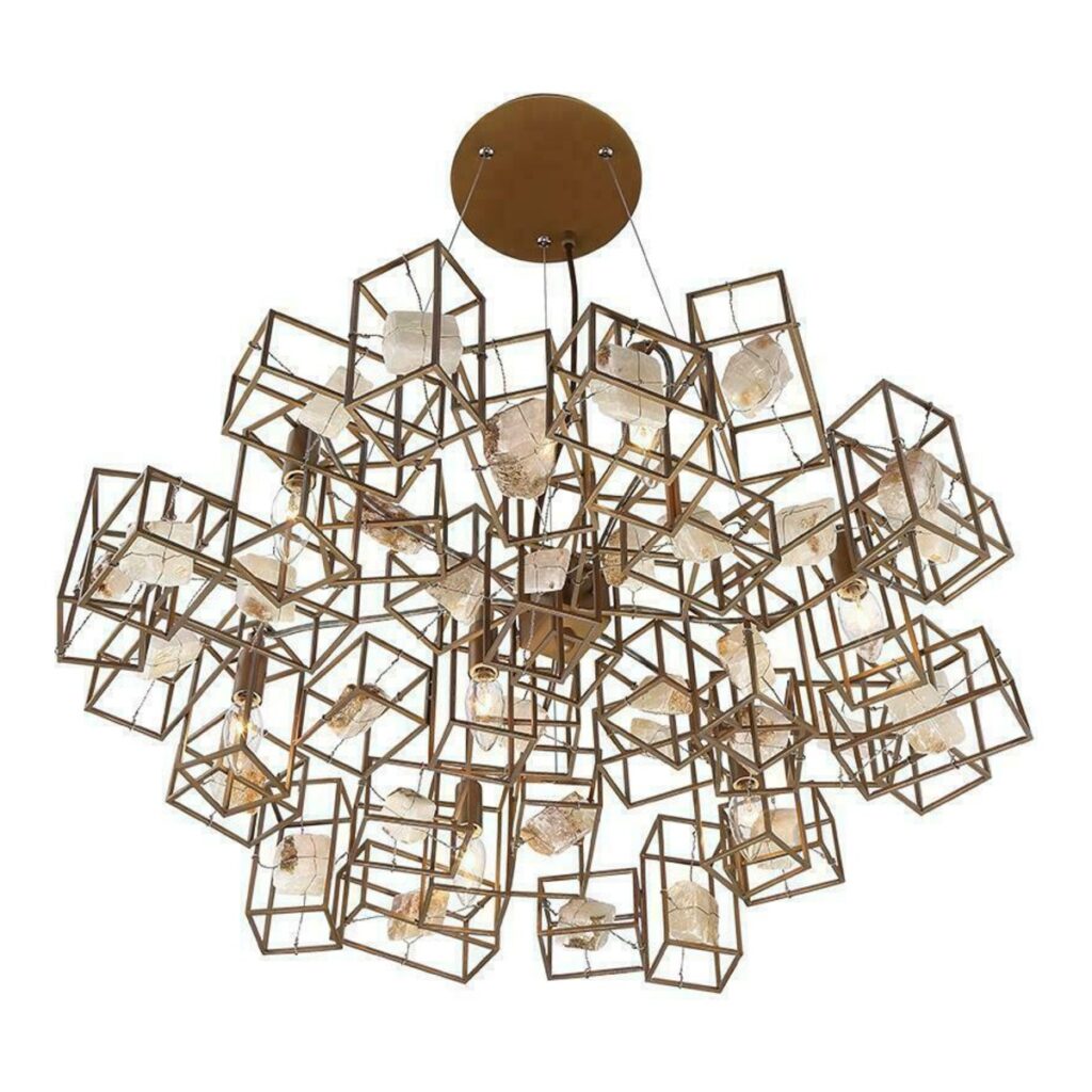 PENDENTE NILO 7L E14 DE METAL DOURADO COM PEDRAS CH2092-2 CHANDELIE